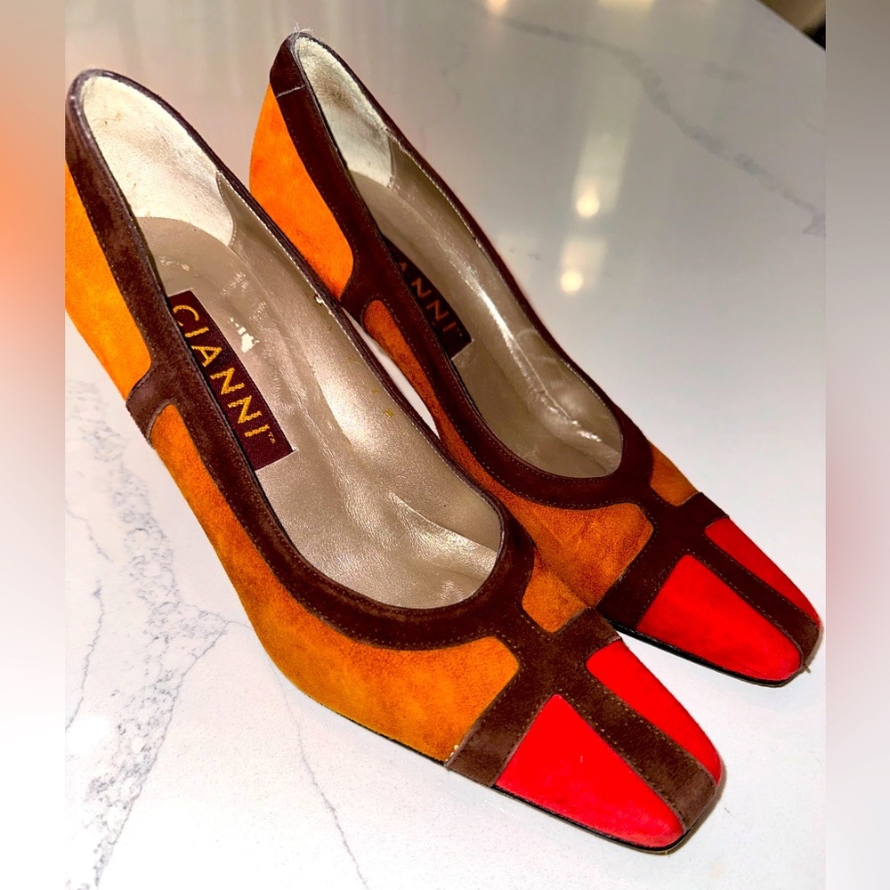 Cianni Vintage Suede Color block Pumps Size 7 - Picture 1 of 10